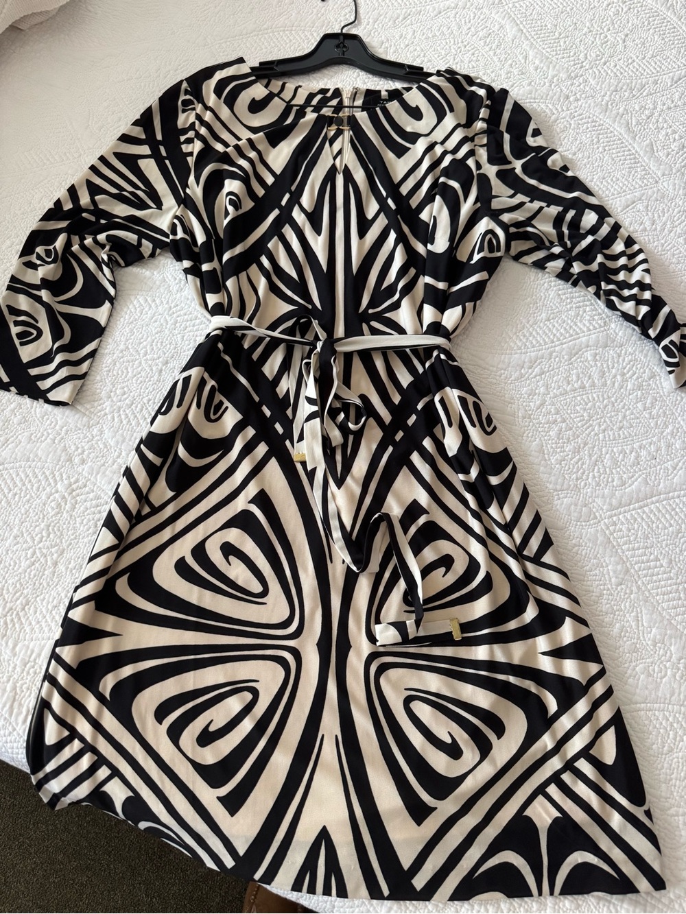 Black and Cream Abstract Midi Dress with Keyhole Detail